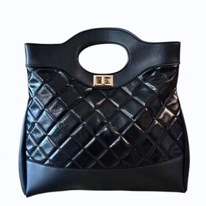 Womens Large Clutch Black Handbag with Long‎ Strap